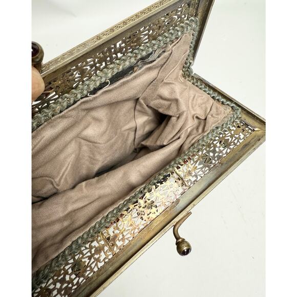 Antique Art Nouveau Edwardian French Cut Steel Hand Beaded Purse w/Jeweled Clasp - Picture 8 of 12